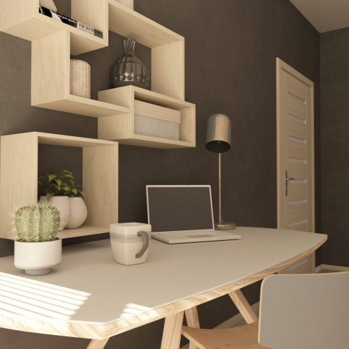 Render of a 3D modern home office